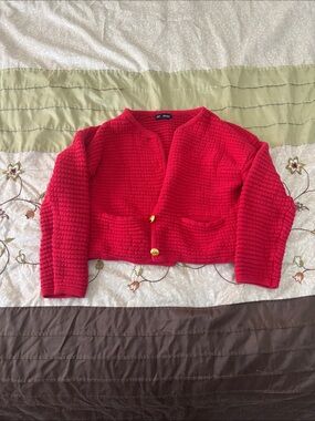 GAP Bright Red Knit Cardigan with Gold Buttons